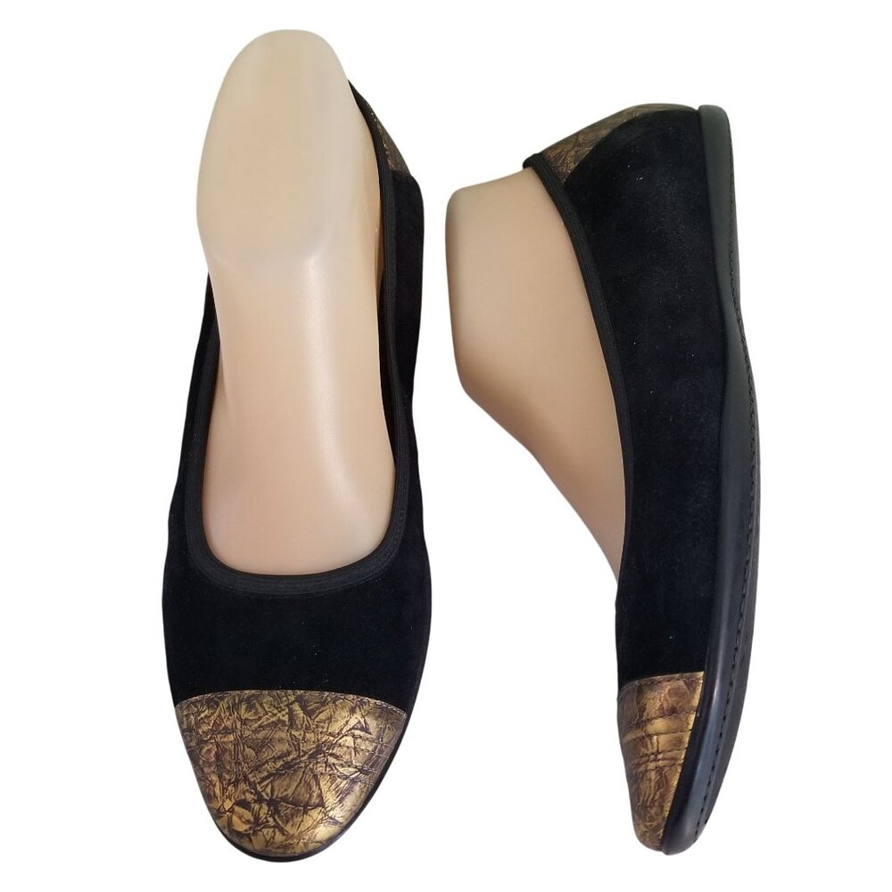 Donald J Pliner Gold Sparkle Suede Black Suede Smoking Flats Loafers 7M HIDEYO C